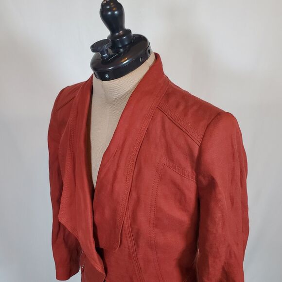 White House Black Market Women's Blazer Size 4 Rust Orange Cotton Linen Jacket - Picture 5 of 12